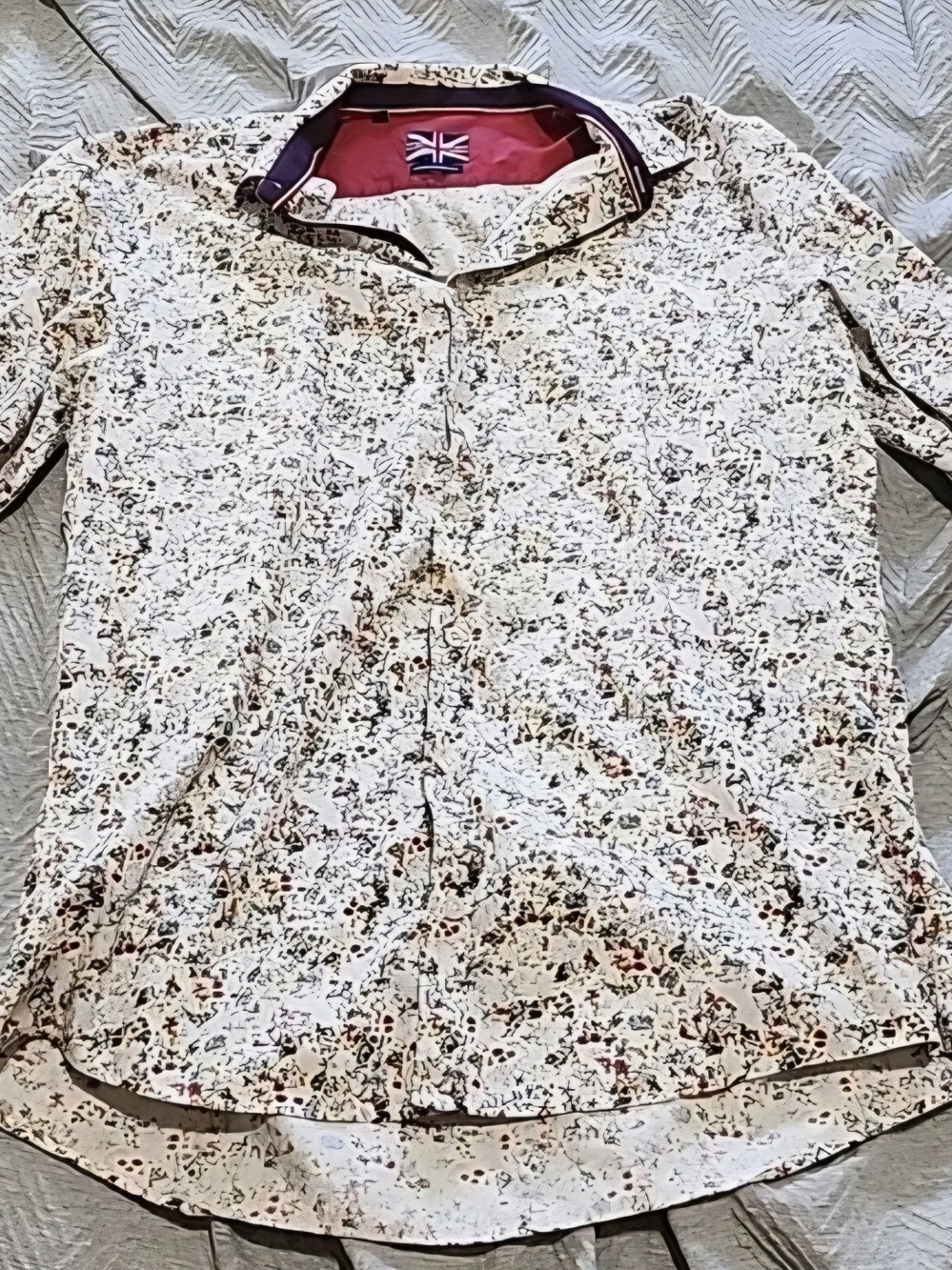 Soul Of London Mens 16 1/2 Long Sleeve Collared White Floral Button-Up Shirt